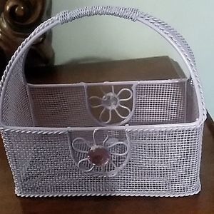 Lavender Wire Basket w Floral Accents | Jeweled Flowers Small Decor